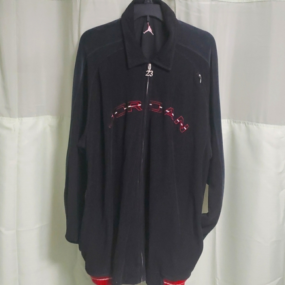 Men's XXL Vintage Black and Red Jordan Track Jacket. Velour and Knit Fabric.